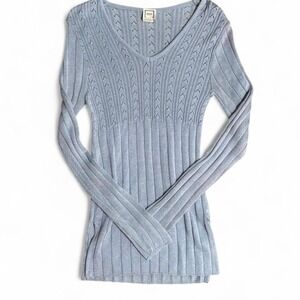 Vintage blue long‎ sleeve sweater with ribbed detailing
